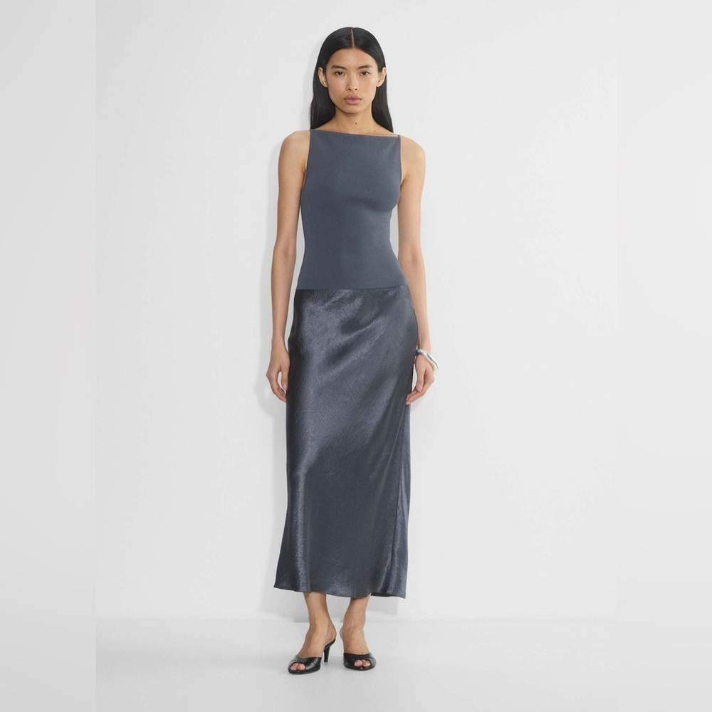 Max Studio Metallic Satin Skirt - Silver - NWT - Picture 1 of 10